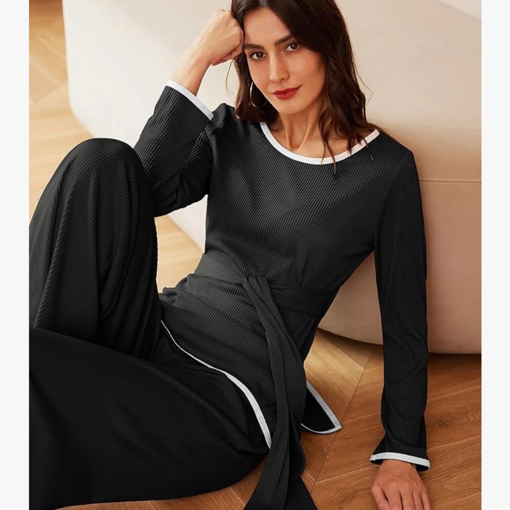 GRACE KARIN Women's Two Piece Outfits Ribbed Tie Front Top & Pants